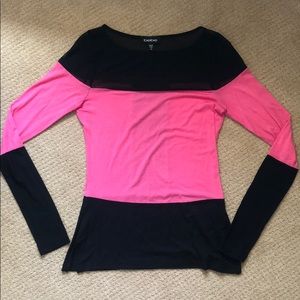 BEBE pink/black mesh sleeve top